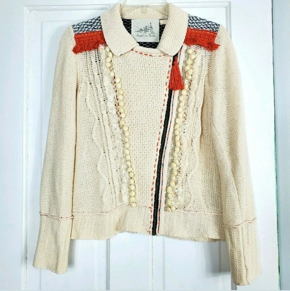 Anthropologie Sweaters - Anthro Angel of the North Boho Sweater Fringe Poms